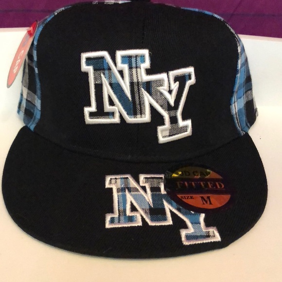 JD FITTED CAP black w/ NY BLUE/white plaid S & Med - Picture 8 of 8